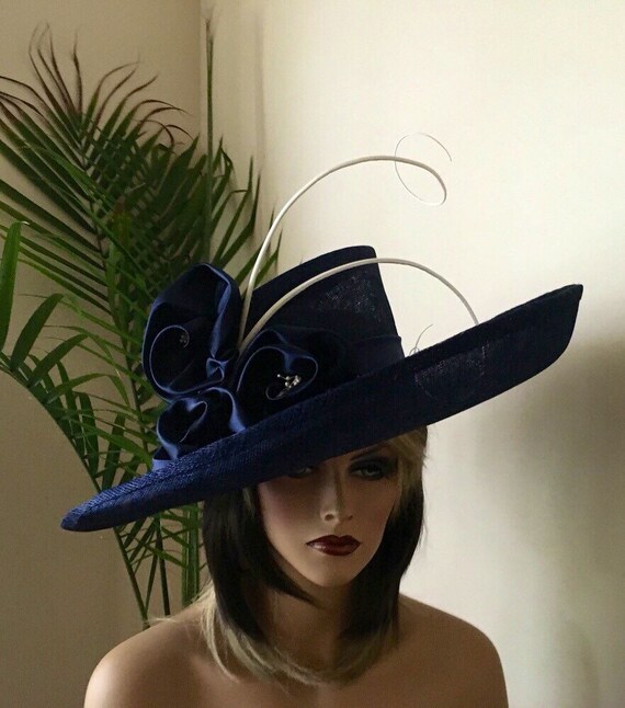 Kentucky Derby Hat. Royal Ascot .formal Hat. Navy Blue Wide  display picture 2