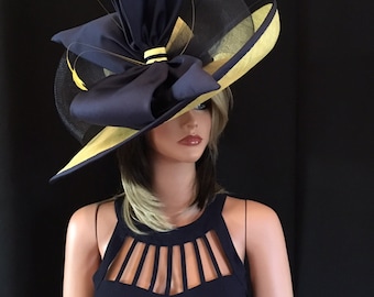 2017 collection.Yellow wide brim hat, 2017 collection! Fashion Hat, Kentucky Derby hat, Royal Ascot hat, , Couture hat, Breeders cup hat