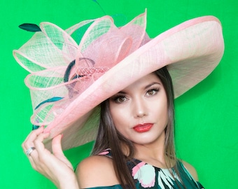 Pink formal hat. Kentucky Derby hat. Royal Ascot. Couture hat. Designer hat. Red carpet hat.  only Wedding, races, church