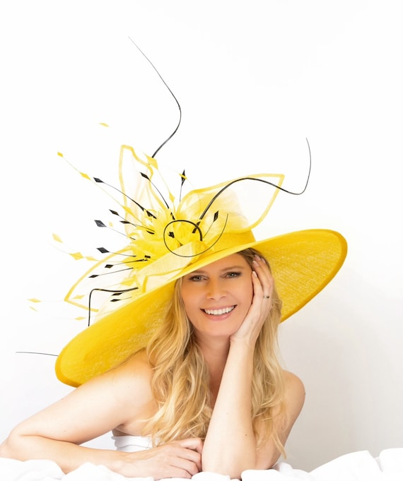 New Kentucky Derby Bright Yellow Racing Fascinator Hat Organza Showstopper New Kentucky Derby Bright Yellow Racing Fascinator Hat  main image 4