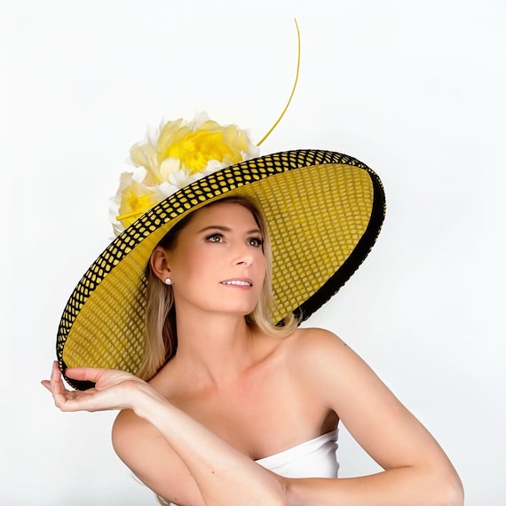 Kentucky Derby Large Hat. Yellow Hat. Black Hat. Royal Ascot  display picture 1