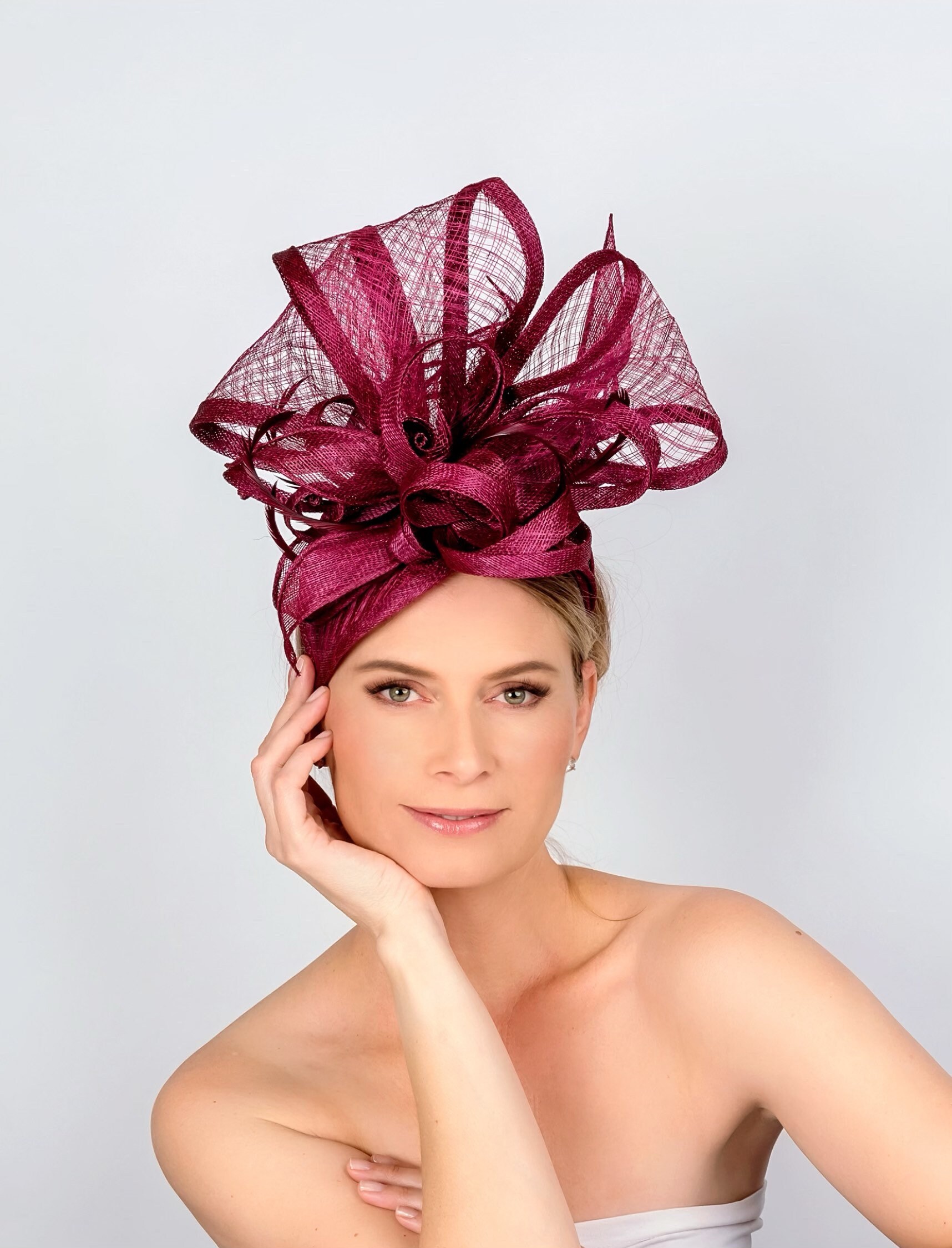 Ready to ship. Kentucky Derby burgundy hat. Wine hat. Fascinator. Maroon fascinator. Custom hat. Royal ascot hat
