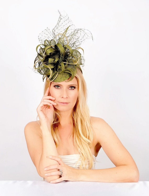 READY TO SHIP! Olive green headpiece. Fascinator. Kentucky Derby hat. Royal Ascot hat. Designer hat. Wedding accessory. Women hat