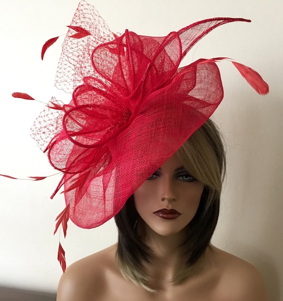 Kentucky Derby Red Hat. Kentucky Derby Red Fascinator. - Etsy display picture 3