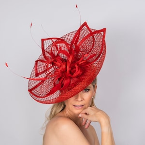 Red Kentucky Derby hat. Red hat. Couture hat. Custom hat. Derby hat. Hat for the races