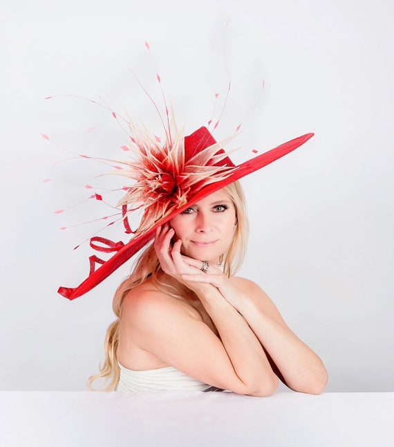 Kentucky Derby Hat. Women Red Hat. Fascinator Hat. Women Hat  display picture 1
