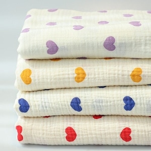 Muslin Vivid Hearts Soft Wrinkled Cotton Double Gauze Fabric, High Quality Crinkled Double Gauze Fabric By the Yard, 4 Colors