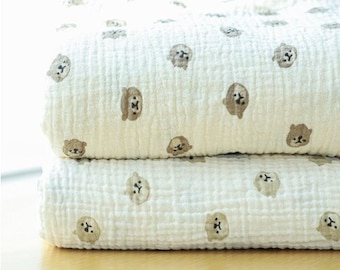 Gauze Specialty Shop | Muslin Bears Soft Wrinkled Cotton Double Gauze Fabric, Animal Print Fabric, Quality Crinkled Gauze Fabric By the Yard