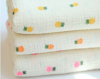 Gauze Specialty Shop | Muslin Pineapples Soft Wrinkled Cotton Double Gauze Fabric, Fruits Fabric, Quality Crinkled Gauze Fabric By the Yard