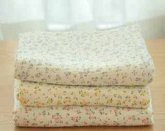 Muslin Small Flowers Wrinkled Cotton Double Gauze Fabric, Soft Floral Gauze, Violet, Yellow, Pink, Quality Crinkled Gauze Fabric By the Yard
