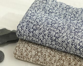 Muslin Floral Wrinkled Cotton Double Gauze Fabric, Flower Gauze, Navy, Brown, High Quality Crinkled Double Gauze Fabric By the Yard