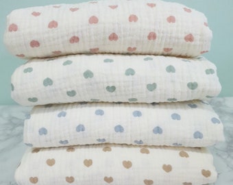 Muslin Hearts Soft Wrinkled Cotton Double Gauze Fabric, High Quality Crinkled Double Gauze Fabric By the Yard, 4 Colors