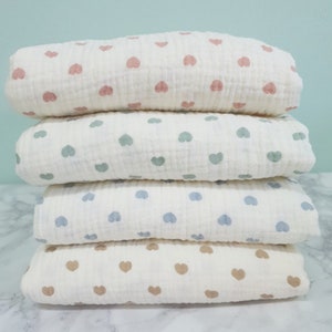 Muslin Hearts Soft Wrinkled Cotton Double Gauze Fabric, High Quality Crinkled Double Gauze Fabric By the Yard, 4 Colors