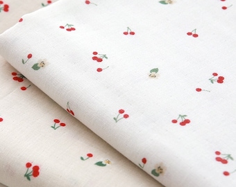 Gauze Specialty Shop | OEKO-TEX Certified Cherries Cotton Double Gauze Fabric, Fruits Gauze, High Quality Double Gauze Fabric By the Yard