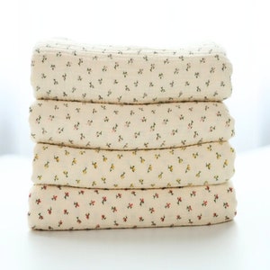 Muslin Petit Roses Soft Wrinkled Cotton Double Gauze Fabric, Floral Gauze, High Quality Crinkled Double Gauze Fabric By the Yard, 4 Colors