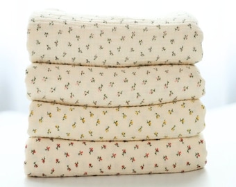 Muslin Petit Roses Soft Wrinkled Cotton Double Gauze Fabric, Floral Gauze, High Quality Crinkled Double Gauze Fabric By the Yard, 4 Colors