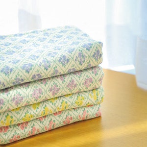 Muslin Rose Diamonds Double Gauze Wrinkled Fabric, Floral Diamond Cotton Double Gauze, High Quality Crinkled Double Gauze Fabric By the Yard