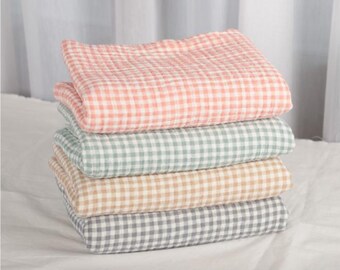 Check Triple Layer Wrinkled Cotton Gauze Fabric, Pink, Mint, Beige, Gray,  Checker Soft Gauze, Quality Crinkled Gauze Fabric By the Yard