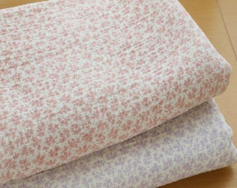 Muslin Small Flowers Soft Wrinkled Cotton Double Gauze Fabric, Floral Gauze, High Quality Crinkled Double Gauze Fabric By the Yard, 2 Colors