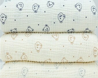 Gauze Specialty Shop | Muslin Bears Soft Wrinkled Cotton Double Gauze Fabric, Animal Print Fabric, Quality Crinkled Gauze Fabric By the Yard