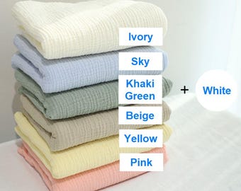 Solid Double Gauze Muslin Soft Wrinkled Cotton Double Gauze Fabric, 60" Wide, High Quality Crinkled Double Gauze Fabric By the Yard 14306