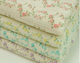 Muslin Line Flowers Double Gauze Wrinkled Fabric, Floral Stripes Cotton Double Gauze, High Quality Crinkled Double Gauze Fabric By the Yard