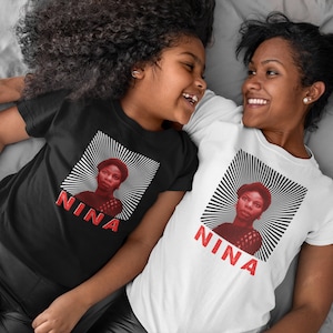 Nina Simone Women&#39;s Size Red Tint with Sunrays T-shirt - Soul Music and Jazz Musician | Black History Icon