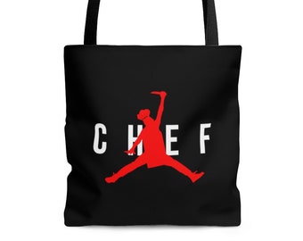 Air Chef Tote Bag- Jumping Sports Parody Funny Air Logo | Cook Knife | Grocery Bag for Cooking