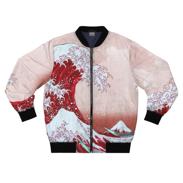 Blush Pink Pastel Lightweight Bomber Jacket - The Great Wave Off Kanagawa | Japanese Art by artist Katsushika Hokusai