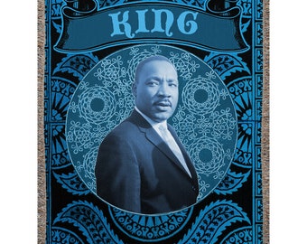 Martin Luther King Jr. Woven Throw Blanket | Dr. King Blue Royalty Keepsake | Black History Civil Rights Icon