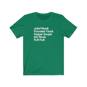Camiseta nigeriana Top 5 Food Dish List - Comida casera de África Occidental / Arroz Jollof / Camiseta de chef nigeriano / Personalizada personalizada