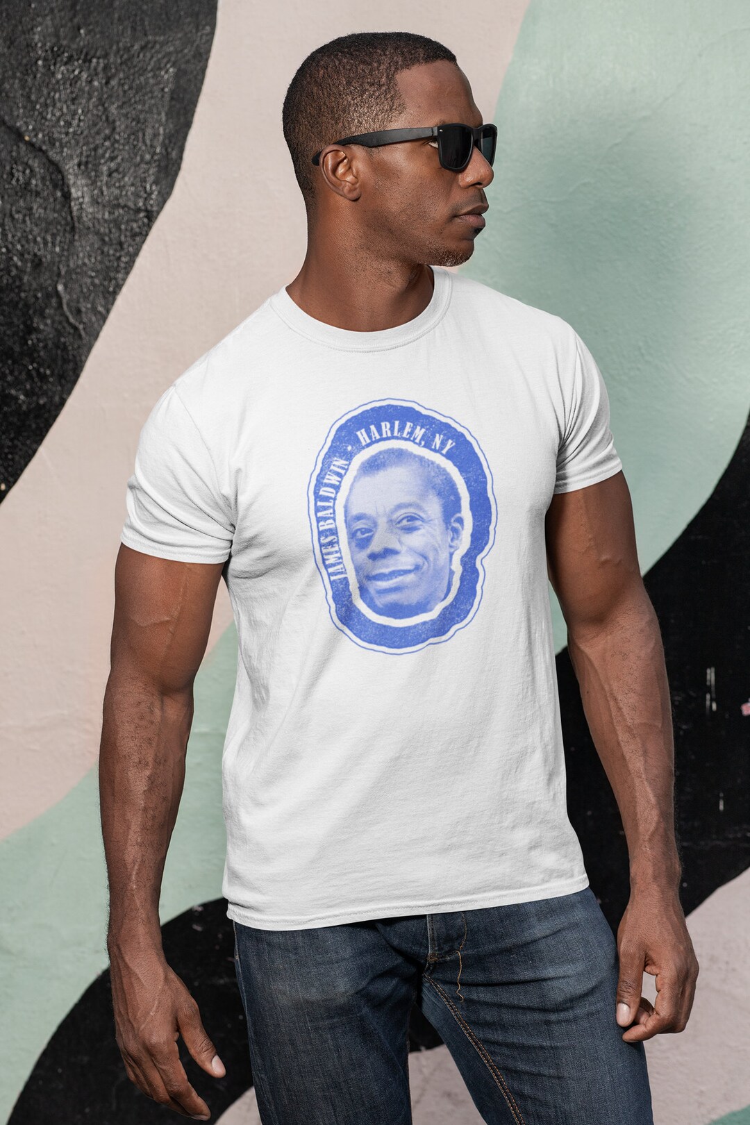 James Baldwin Distressed Blue Harlem NY Abstract Art T-shirt - Etsy