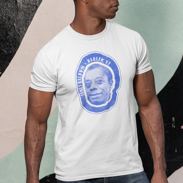 James Baldwin - Distressed Blue Harlem NY Abstract Art T-shirt | Harlem Renaissance Writer