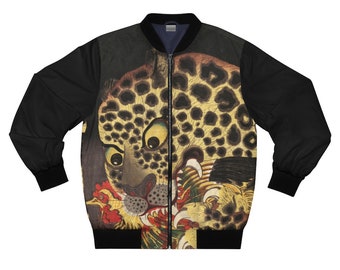 The Tiger of Ryokoku Japanese Art - Leopard  Eating Rooster | Animal Print Bomber Jacket
