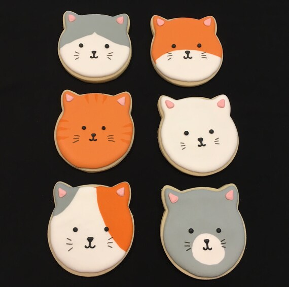 Cat Face Sugar Cookies please read all item details orders Etsy