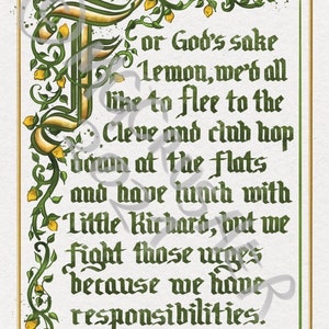 30 Rock "Flee to the Cleve" Print | Donaghy Lemon | Illuminated Calligraphy Medieval Hand Lettering | 8x10" Printable Digital Download
