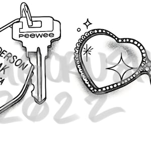 May include: A black and white illustration of a motel key with the text "Anderson. Paak Oxnard, CA 112 Yes Lawd!" and a key with the text "Peewee".  A pair of heart-shaped sunglasses with rhinestones and sparkles.