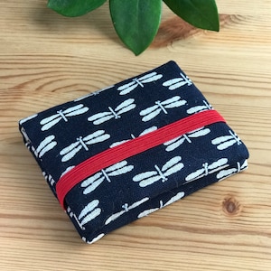 Mini carteira / carteira de bolso / porta-cartões / tecido japonês / estampa de libélula
