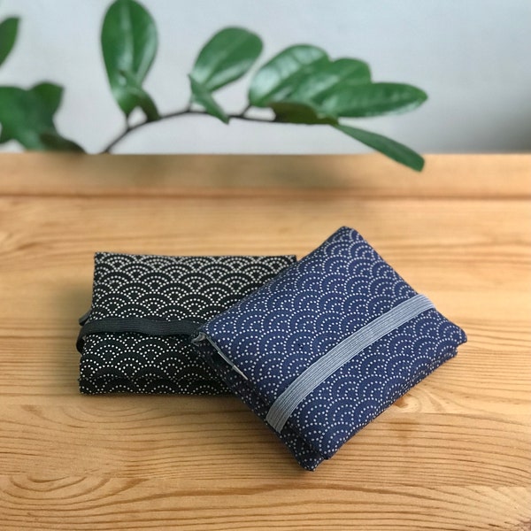 Cartera minimalista / cartera de bolsillo / tarjetero / estampado japonés / azul marino oscuro / cartera de hombre /