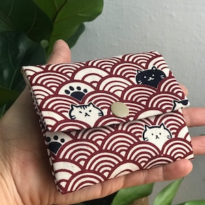 Mini carteira / carteira de bolso / porta-cartões / design minimalista / estampa de gato estilo japonês
