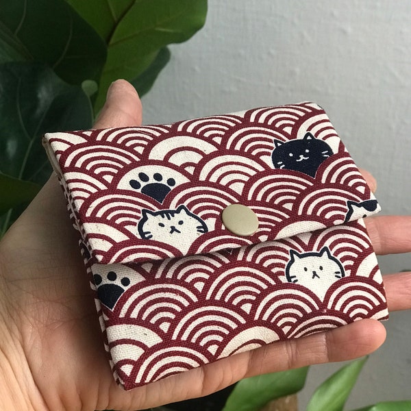 Mini wallet / pocket wallet / card holder / Minimalistic design / Japanese style cat print