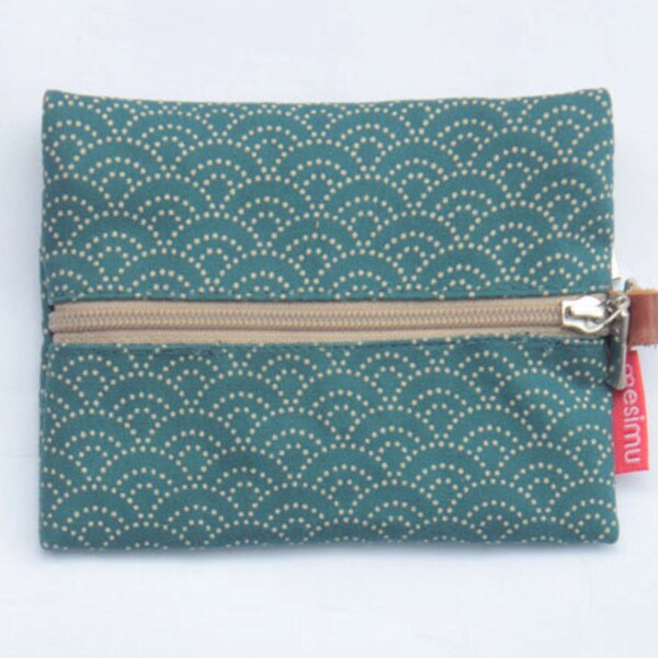 Small flat cotton wallet with Japanese fabric