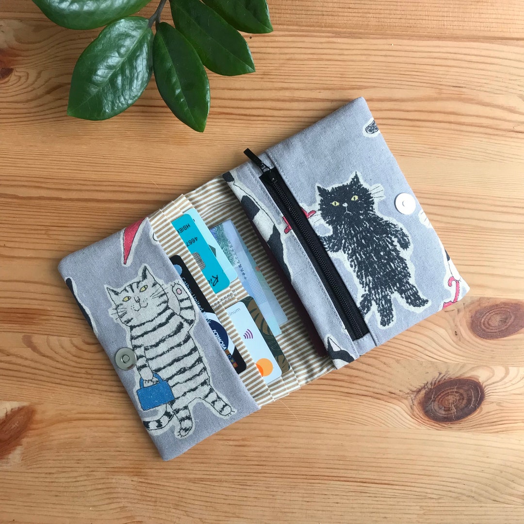 Passport Size Wallet / Retro Cat Print / Japanese Fabric Etsy