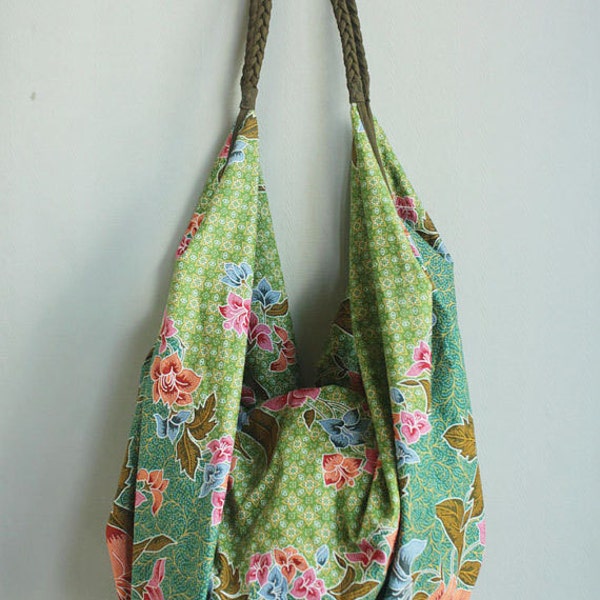 Elegant boho sling bag with Asian floral print