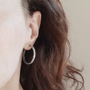 Sterling Silver Dot Hoop Earrings: Granulation Edgy Jewelry