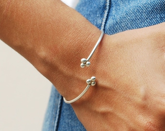 Three balls open cuff bracelet, solid silver 925 bangle, adjustable cuff bracelet, gift for her, minimalist