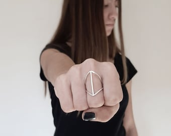 Statement Armour Ring, Sterling silver, Modern Armor Ring, Minimalist, Geometric design, Gift for her.