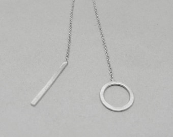 Circle Lariat necklace, Open Circle Bar Drop Y dainty Necklace, Sterling silver, Minimal Geometrical Eternity Necklace, Gift for her