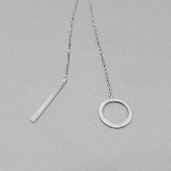 Kreis Lariat Halskette, Open Circle Bar Drop Y zierliche Halskette, Sterling Silber, Minimal Geometrische Eternity Halskette, Geschenk für sie