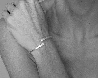 Sterling Silver Open Bangle: Adjustable Minimalist Bracelet